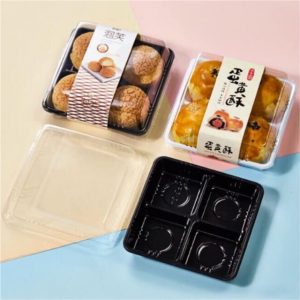 Hộp HT134 đế đen đựng 4 bánh trung thu 50g-75g- Hộp 4 ngăn đế đen đựng bánh trung thu HT134