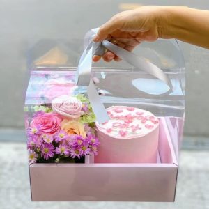Hộp mica đế hồng đựng bánh kem 10cm - Hộp đế hồng đựng bánh làm quà tặng - Hộp đựng bánh làm quà tặng