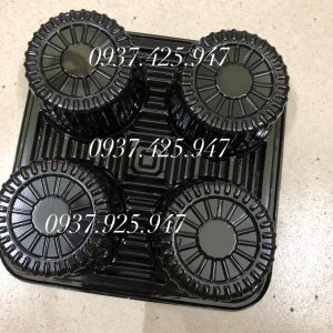 Khay 4 ô đựng ly trà sữa - Đế lót ly đế đen 4 ngăn chống lật đổ ly - khay 4 ngăn đen đựng ly