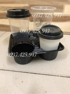 Khay 4 ô đựng ly trà sữa - Đế lót ly đế đen 4 ngăn chống lật đổ ly - khay 4 ngăn đen đựng ly
