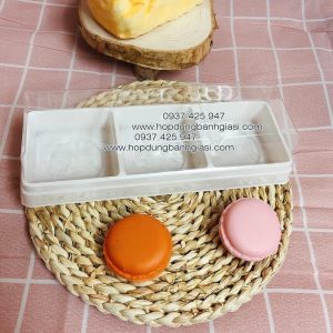 Hộp nhựa 3 ngăn trắng đựng bánh trung thu 50G- Hộp đựng bánh pía - Hộp đựng bánh bông lan trứng muối cupcake