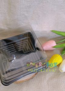 Hộp Xy 12-12 đựng bánh trung thu đế đen - Hộp nhựa vuông đựng bánh trung thu - Hộp nhựa vuông đựng xôi thôi nôi