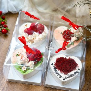 Hộp Mica Vuông Trong Suốt Đế Tim Đựng Bánh Lạnh Cheese Cake - Tiramisu