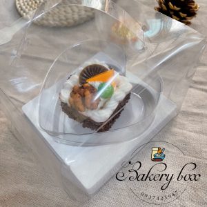 Hộp Mica Vuông Trong Suốt Đế Tim Đựng Bánh Lạnh Cheese Cake - Tiramisu