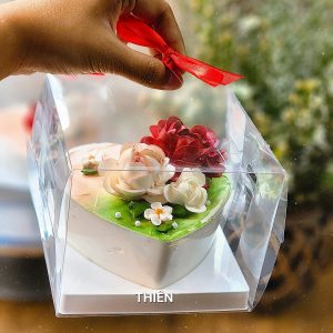 Hộp Mica Vuông Trong Suốt Đế Tim Đựng Bánh Lạnh Cheese Cake - Tiramisu