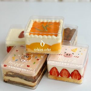 Hộp Mousse Vuông Đựng Bánh Lạnh Panna Cotta - Cookie - Tiramisu