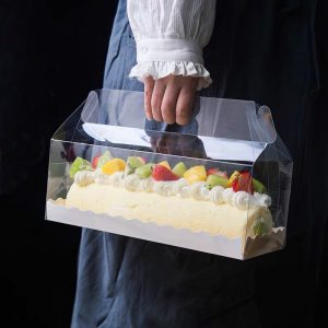 Hộp Mica Quai Xách Đựng Bánh Cuộn Trong Suốt