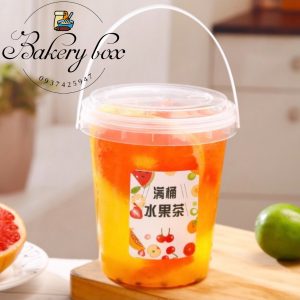 Xô Nhựa Trong Có Quai Xách Đựng Trà Sữa, Trà Trái Cây, Chè, Trà Chanh, Bánh Lạnh (1000ml)