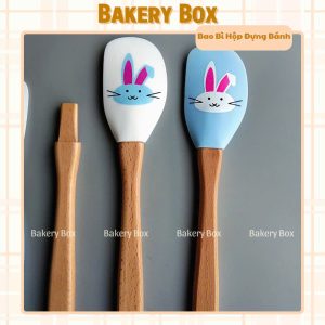 Spatula, Phới Dẹt Silicon Cán Gỗ Trộn Bột
