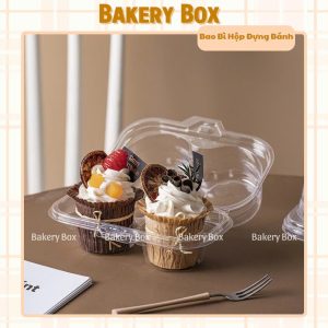HỘP NHỰA 2 Ô ĐỰNG BÁNH CUPCAKE (SX02)