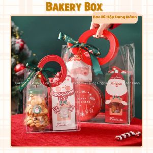 TÚI NHỰA PVC QUAI TRÒN ĐỎ ĐỰNG QUÀ TẶNG GIÁNG SINH, NOEL